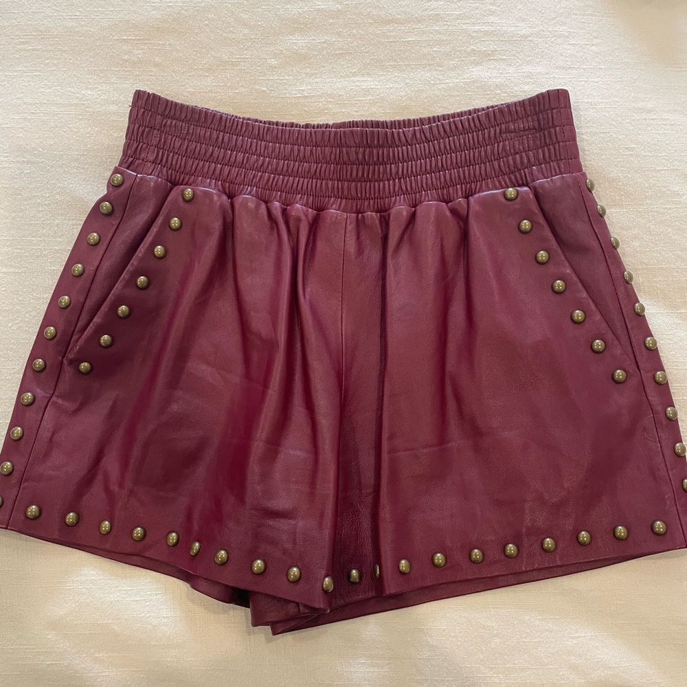 Ramy Brook Red High Waist Shorts with Studded Detail